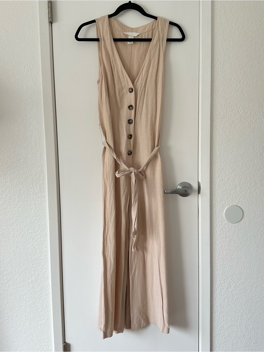 H&M Beige V-Neck Button-Front Jumpsuit